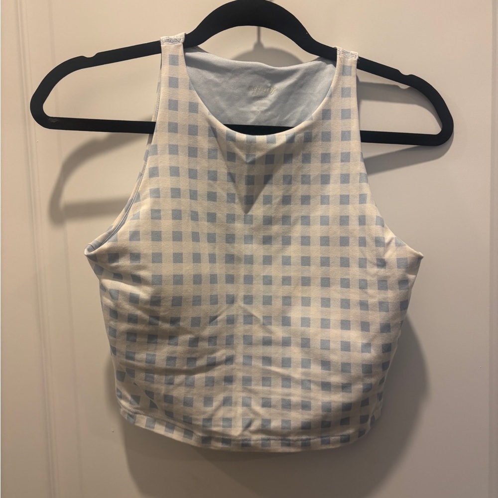 Old Navy Light Blue and White Checkered Crop Top